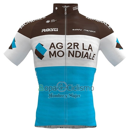 Ag2r La Mondiale Ropa Ciclismo Culotte Corto 2019 Mangas Cortas Brown Blanco Azul